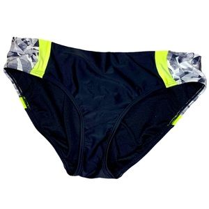 2/$20 Athleta Women’s Black W/ Lime Green & Gray Accent Bikini Bottoms Size L